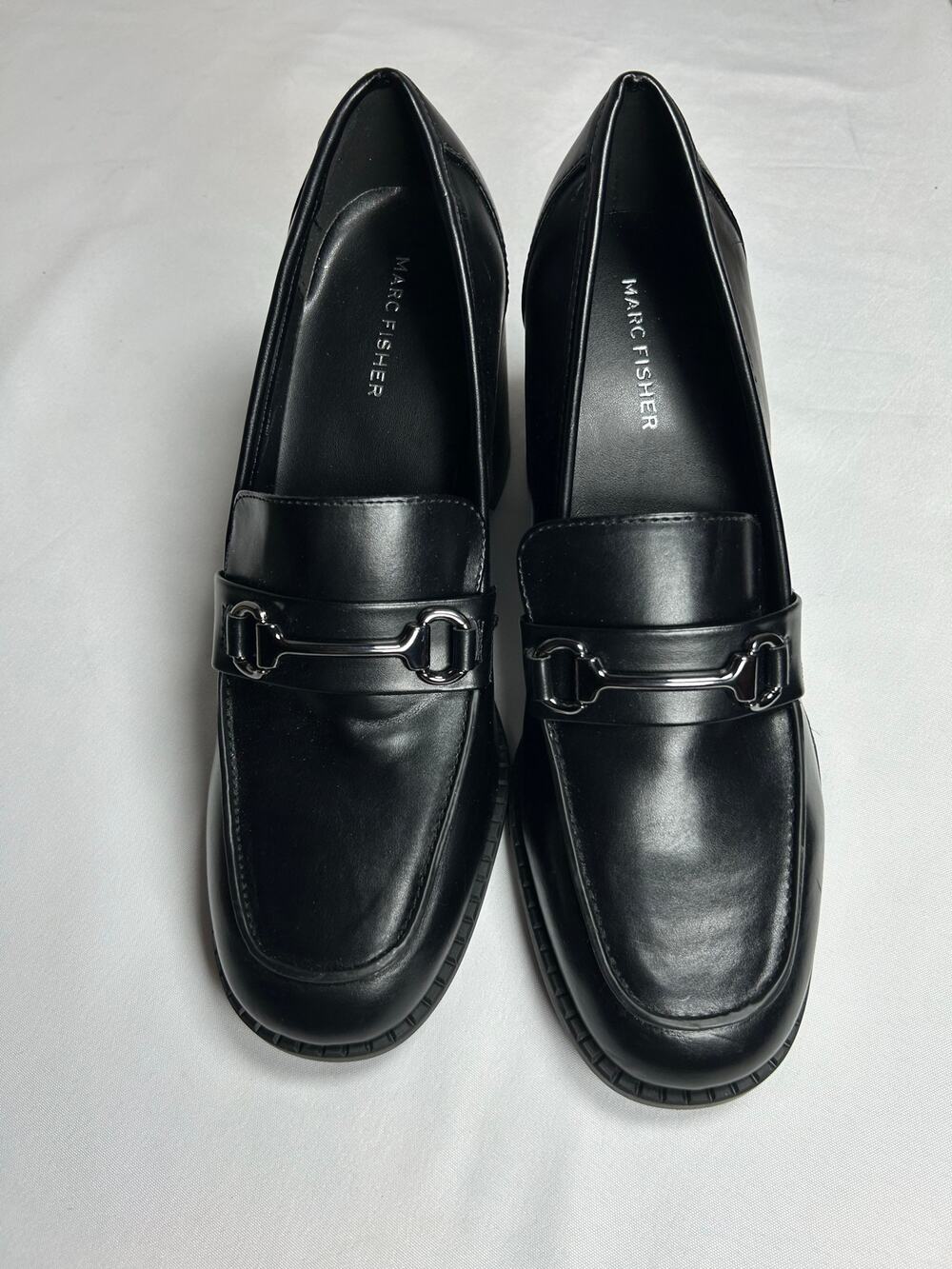 MARC FISHER WOMENS BLACK DANCEL CHUNKY HEELS LOAFER HORSE BIT DETAIL SIZE 10